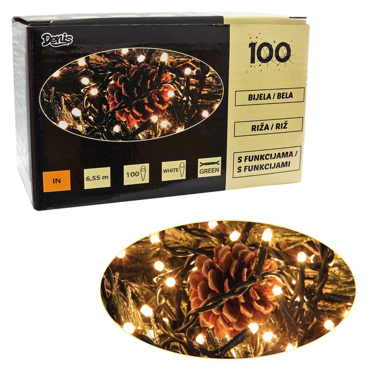 100 Lampica RIŽA, bela-8 funkcija - Слика 1