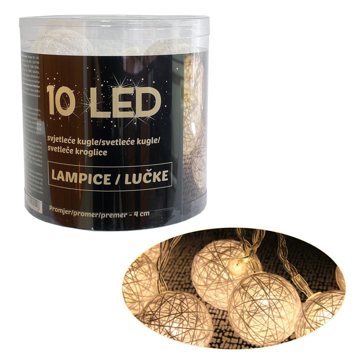 10 LED lampica-loptica 4 cm, na baterije. - Слика 1