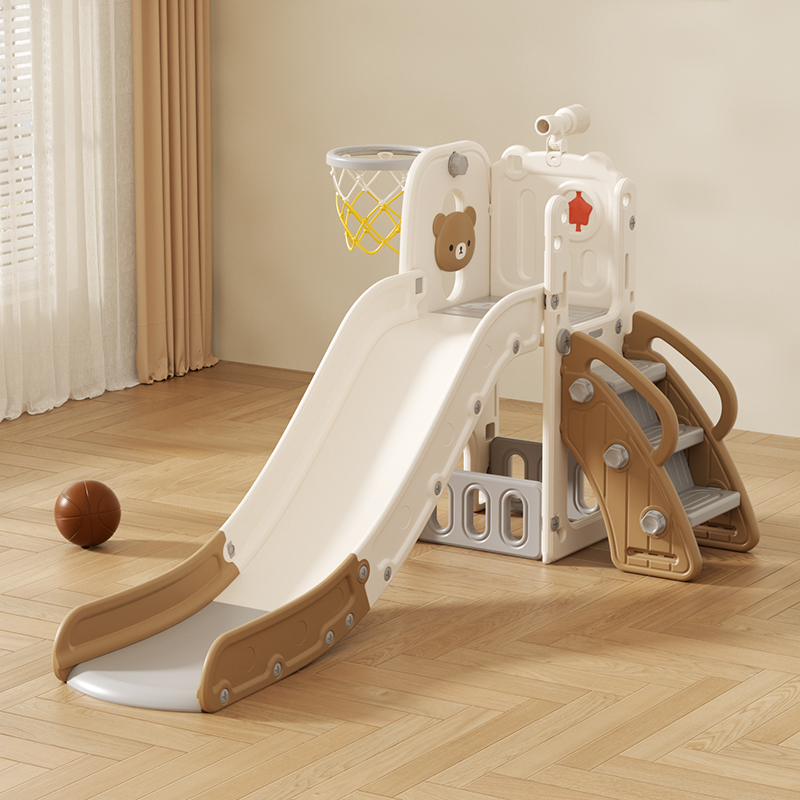 FE-HT-KTX-04-braon Dečji tobogan sa košem “Meda” (braon beli) - Слика 1