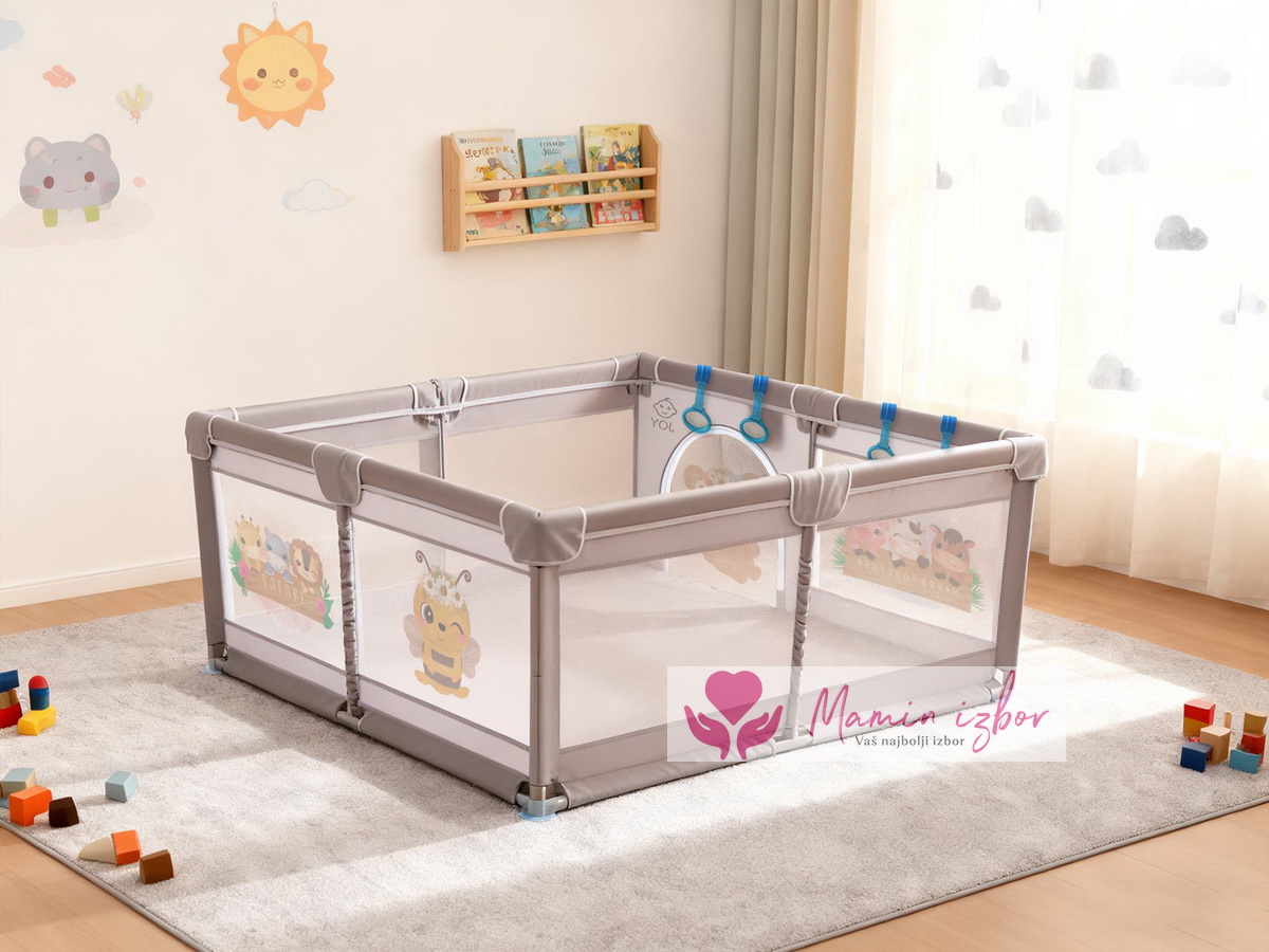 f386bd8c784a3548f70ff17b4cb0d772-1_logo Siva+print ogradica za bebe JOY 150*180 cm - Слика 1