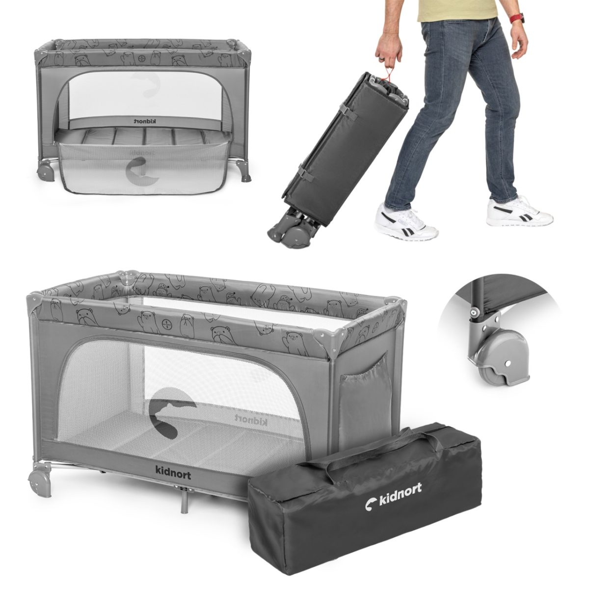 Kidnort Grotta prenosivi krevetac light grey mélange - Слика 1