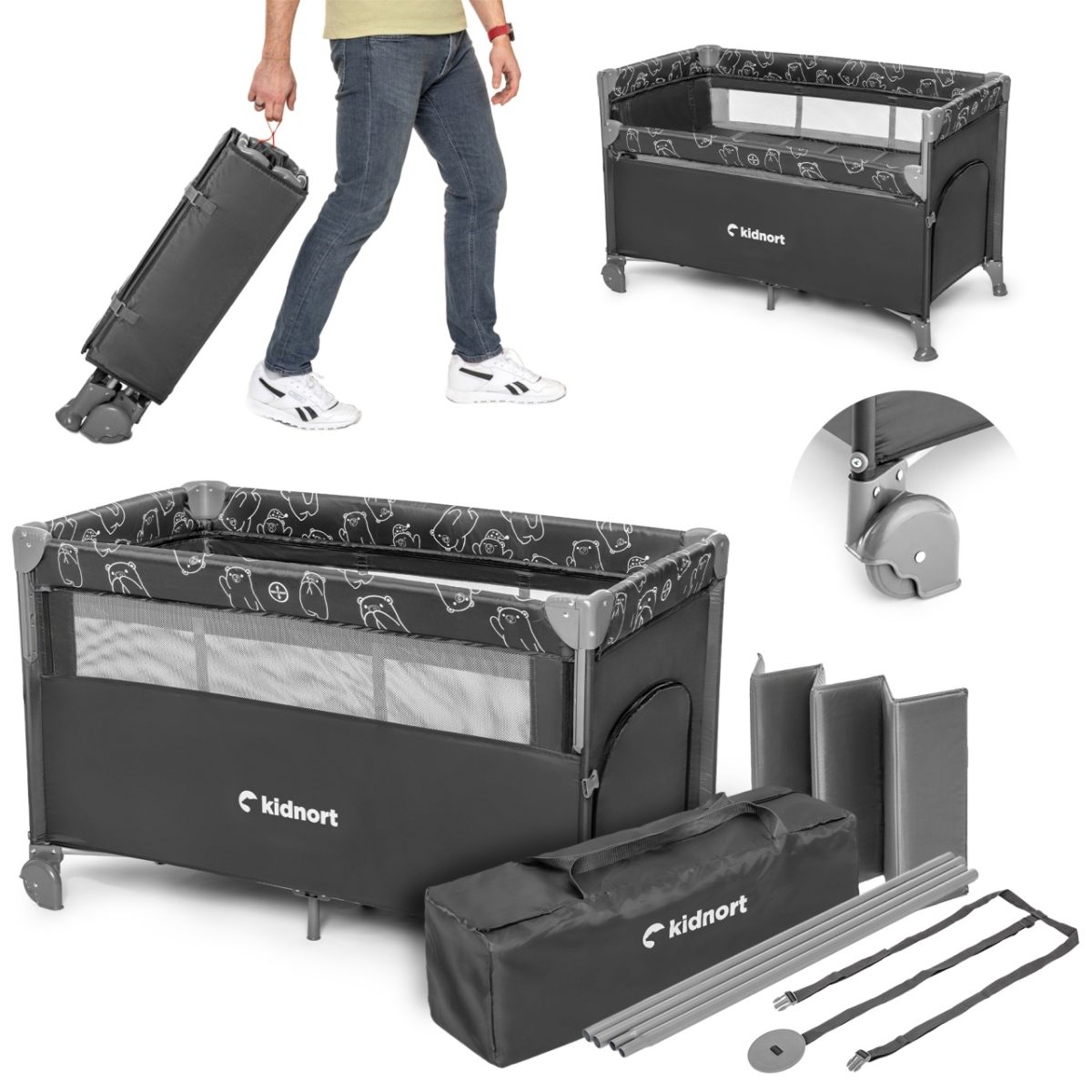 Kidnort Naste prenosivi krevetac dark grey mélange - Слика 1