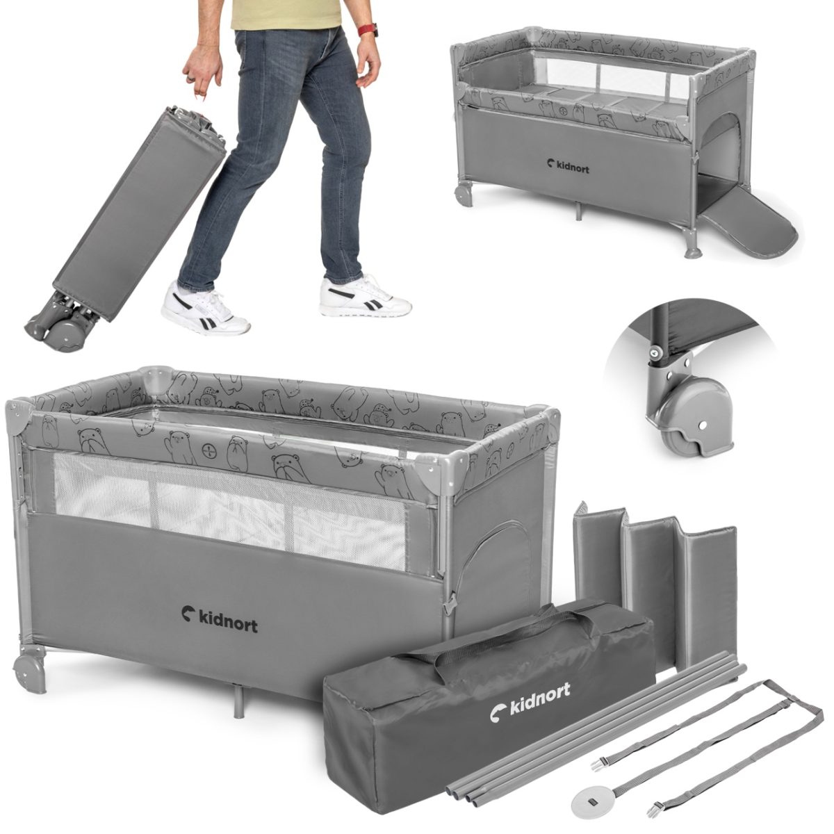 kidnort-naste-prenosivi-krevetac-light-grey-melange5391305 Kidnort Naste prenosivi krevetac light grey mélange - Слика 1