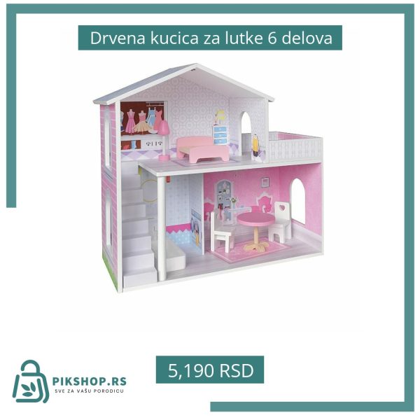 Drvena kucica za lutke 6 delova