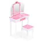 Veliki dečiji toaletni sto za devojčice sa trostrukim ogledalom, stolicom i fiokom, ECOTOYS - Слика 5