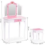 Veliki dečiji toaletni sto za devojčice sa trostrukim ogledalom, stolicom i fiokom, ECOTOYS - Слика 10