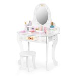 Veliki drveni toaletni sto za decu sa ogledalom i roze dodacima, ECOTOYS - Слика 4