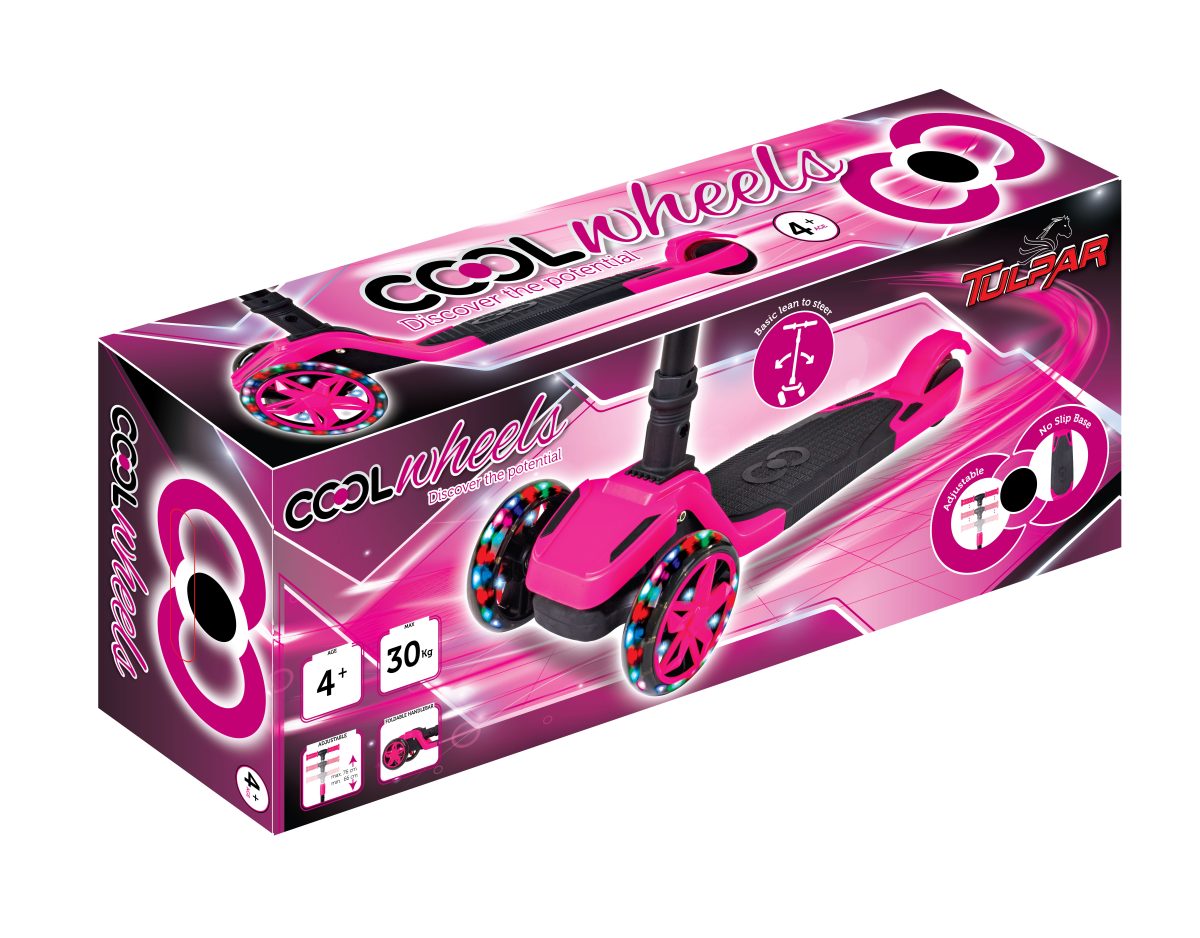 Sklopivi trotinet za decu  Tulpar svetleći sa 3 točka do 30 kg roze Cool Wheels - Слика 3