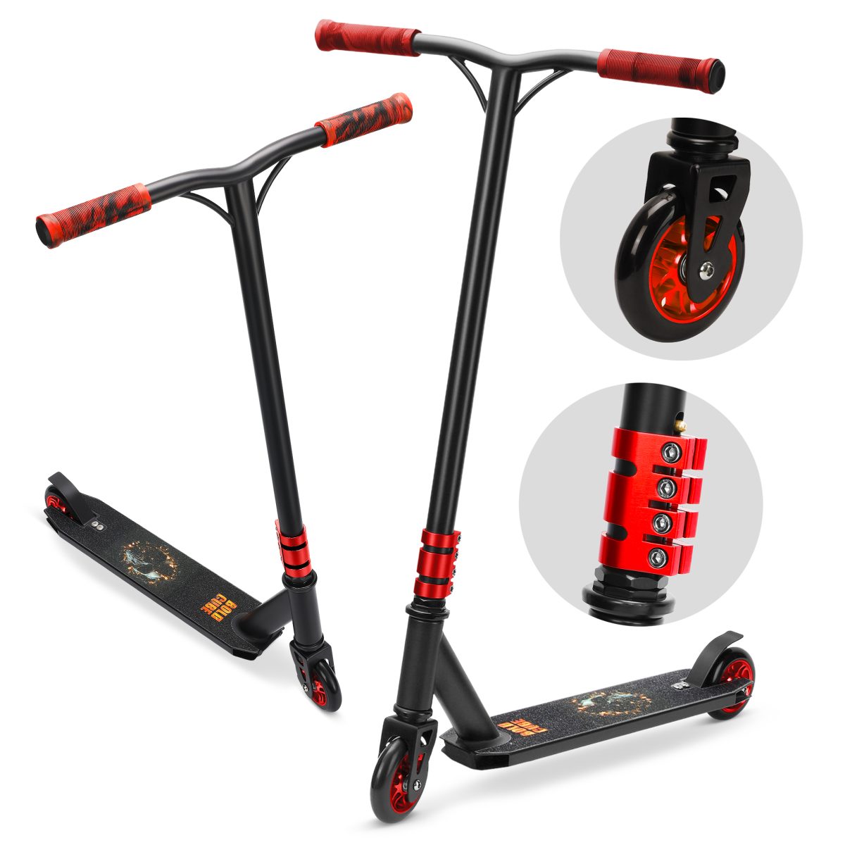 Trotinet za decu Stunt Deluxe scooter Black Fire 2 točka do 100 kg crna/crvena Bold Cube - Слика 7