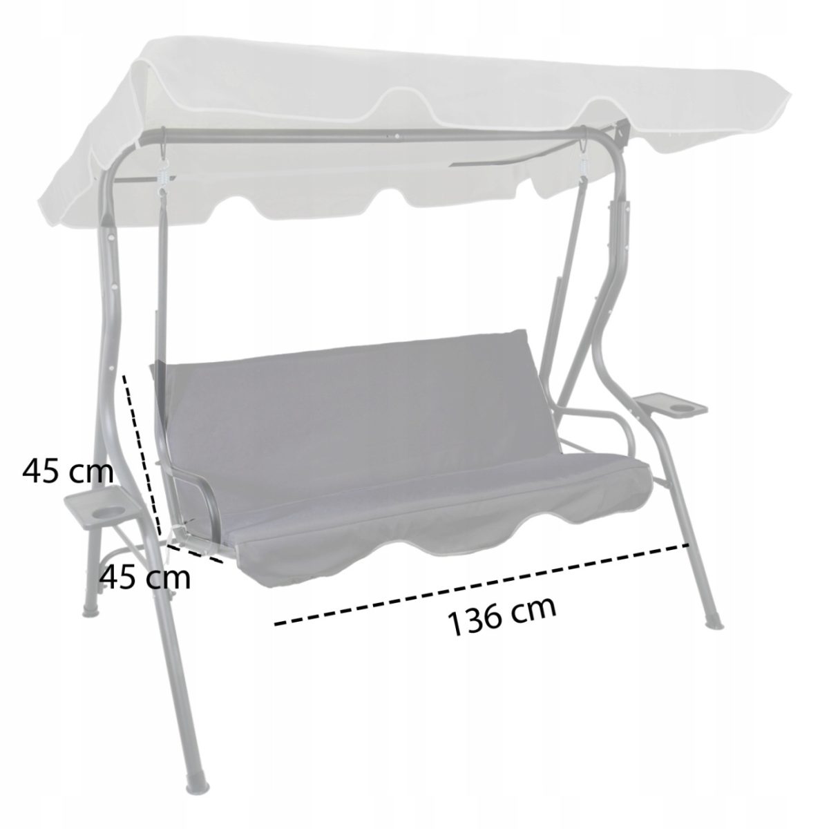 Baštenska ljuljaška 170×110×153 cm, siva, bez jastuka, sa držačima za čaše - Слика 7