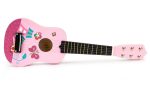 Drvena gitara za decu sa metalnim žicama pink - Слика 3