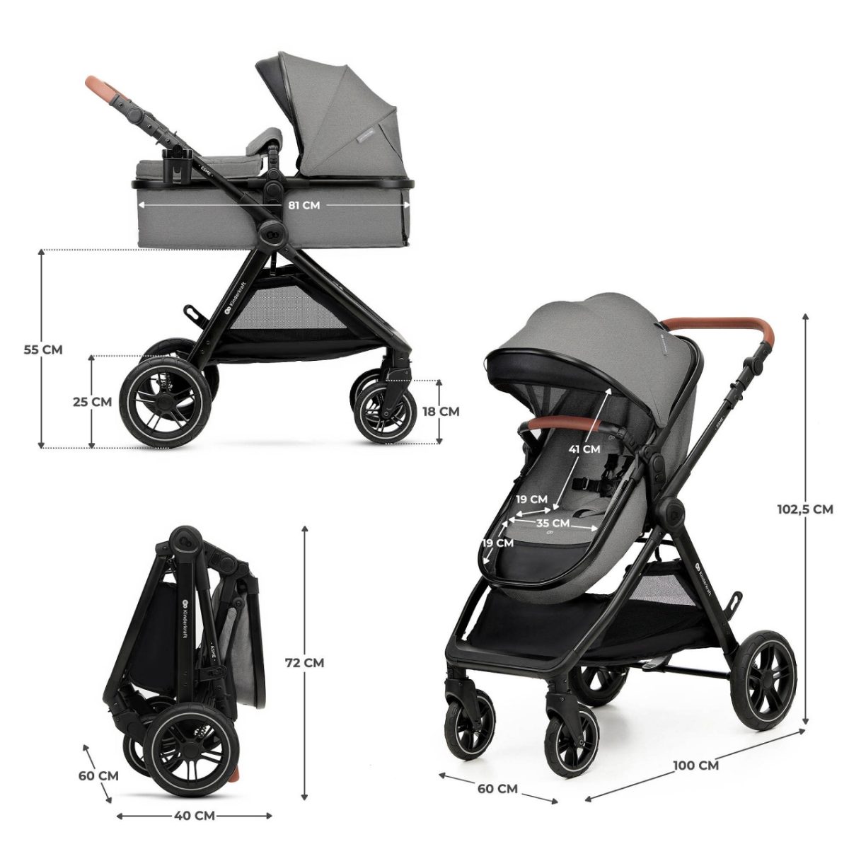KINDERKRAFT ESME PRO KOLICA ZA BEBE 3U1 GRAY - Слика 4