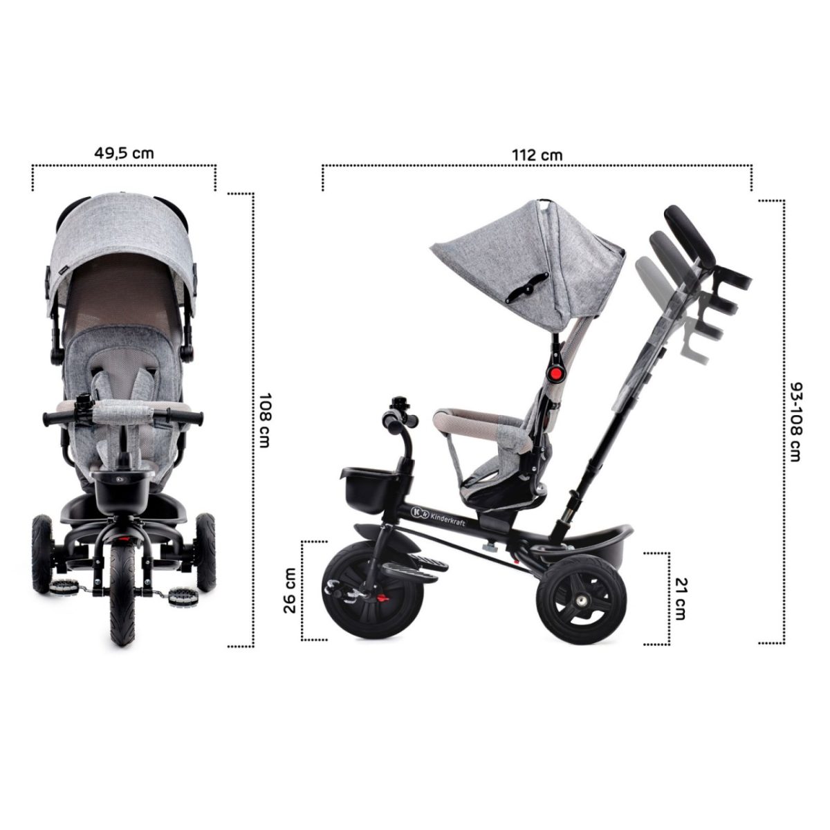KINDERKRAFT TRICIKL AVEO 2U1 LIGHT GREY - Слика 10