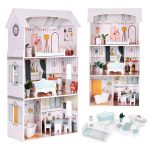 Kućica za lutke Alice na 3 sprata, 4 sobe, set sa 9 komada nameštaja – ECOTOYS - Слика 2