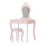Roze sto za šminkanje sa ogledalom + stolica - Слика 5