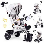 Tricikl za decu sa rotirajućim sedištem, gurajućim rukohvatom i tendom white, ECOTOYS