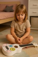 Ukulele drvena gitara za decu sa 4 najlonske žice i trzalicom bela– ECOTOYS - Слика 2