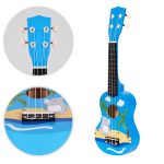 Ukulele drvena gitara za decu sa 4 najlonske žice i trzalicom plava – ECOTOYS - Слика 8
