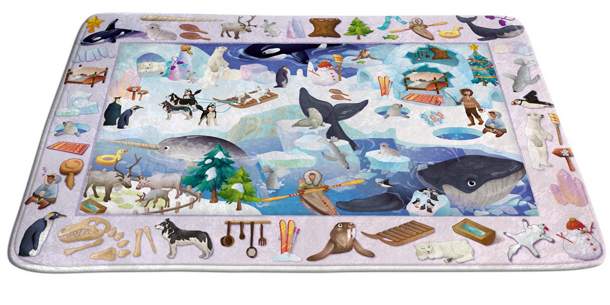 Girl lying on alphabet mat Edukativni 3D tepih "Arktik" 130x180 cm - Слика 1