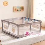 Siva+print ogradica za bebe JOY 127*127 cm