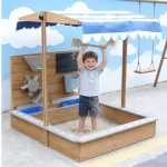 Dečiji drveni peskarnik za igru KINDER HOME sa podesivim krovom i dodacima – Playpen Mill, staza za autiće - Слика 5