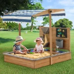 Dečiji drveni peskarnik za igru KINDER HOME sa podesivim krovom i dodacima – Playpen Mill, staza za autiće - Слика 7