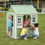 Dečija drvena kućica za igru na otvorenom KINDER HOME – baštenska kućica za decu, zelena i bela, 107×90×144 cm - Слика 3