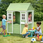 Dečija drvena kućica za igru na otvorenom KINDER HOME – baštenska kućica za decu, zelena i bela, 107×90×144 cm - Слика 10