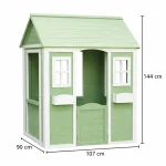 Dečija drvena kućica za igru na otvorenom KINDER HOME – baštenska kućica za decu, zelena i bela, 107×90×144 cm - Слика 9