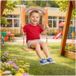 Dečija drvena ljuljaška za dvorište sa konopcima KINDER HOME – prirodno drvo, 33 cm - Слика 2