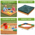 Dečiji drveni peskarnik KINDER HOME sa 4 sedišta – 90x90 cm, za dvorište i baštu - Слика 9