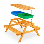 Dečji drveni sto sa klupama i peskarnikom KINDER HOME – 2u1, podizna ploča - Слика 6