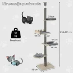 Maca Toranj grebalica i penjalica za mačke do plafona 271cm Siva - Слика 5