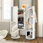 Okretno Ogledalo sa Čivilukom i LED Ormarićem Beli - Слика 4