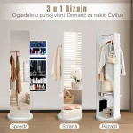 Okretno Ogledalo sa Čivilukom i LED Ormarićem Beli - Слика 5