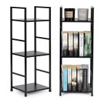 Drvena polica sa metalnim LOFT okvirom, 3 nivoa, crna - ModernHome