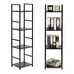 Drvena polica sa metalnim LOFT okvirom, 4 nivoa, crna - ModernHome