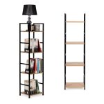 Drvena polica sa metalnim LOFT okvirom, 4 nivoa, u boji hrasta - ModernHome