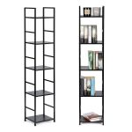 Drvena polica sa metalnim okvirom u LOFT stilu, 5 nivoa, crna- ModernHome