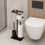 Kupatilski stalak sa držačem za toalet papir, četkom za WC i policom, crni – ModernHome - Слика 2