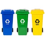 Set 3 kante za đubre - 120 L (3 boje), gumirani točkovi – papir, staklo, plastika