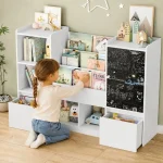 KINDER HOME organizator za dečije igračke sa tablom, policom, 2 fioke i 6 pregrada, puno drvo i MDF - Слика 7