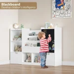 KINDER HOME organizator za dečije igračke sa tablom, policom, 2 fioke i 6 pregrada, puno drvo i MDF - Слика 6