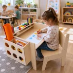 KINDER HOME Dečiji drveni sto sa podesivom visinom, stolicom i organizatorom - Слика 11