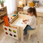 KINDER HOME Dečiji drveni sto sa podesivom visinom, stolicom i organizatorom - Слика 5