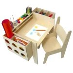 KINDER HOME Dečiji drveni sto sa podesivom visinom, stolicom i organizatorom - Слика 3