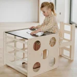 Montesori set 2 u 1 KINDER HOME, dečiji sto sa stolicom i kockom za penjanje - Слика 3