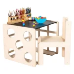 Montesori set 2 u 1 KINDER HOME, dečiji sto sa stolicom i kockom za penjanje