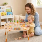 Dečiji aktivni sto KINDER HOME, Montesori igraonica 6 u 1, puno drvo - Слика 4