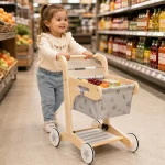 Drvene hodalice za bebe KINDER HOME, kolica za kupovinu sa korpom, igračka za guranje, Montesor - Слика 6